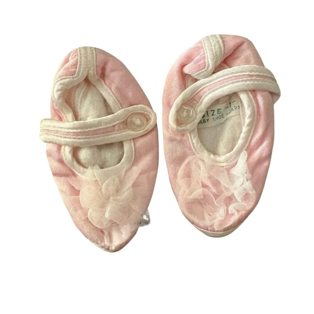 Sweet Vintage Baby Shoes Pink Soft Fabric Ballet Slippers Size 1 Japan